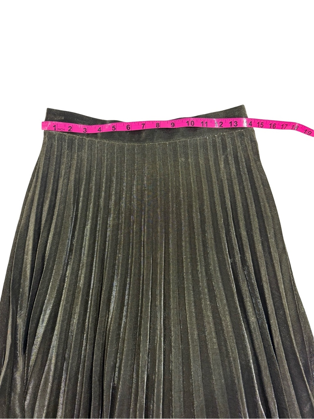 NWT Lulus Star Shine Olive Gold Metallic Pleated Midi Skirt Size Medium - Picture 9 of 12